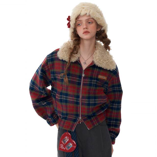 Serious Zizifei plaid jacket/V -neck sweater
