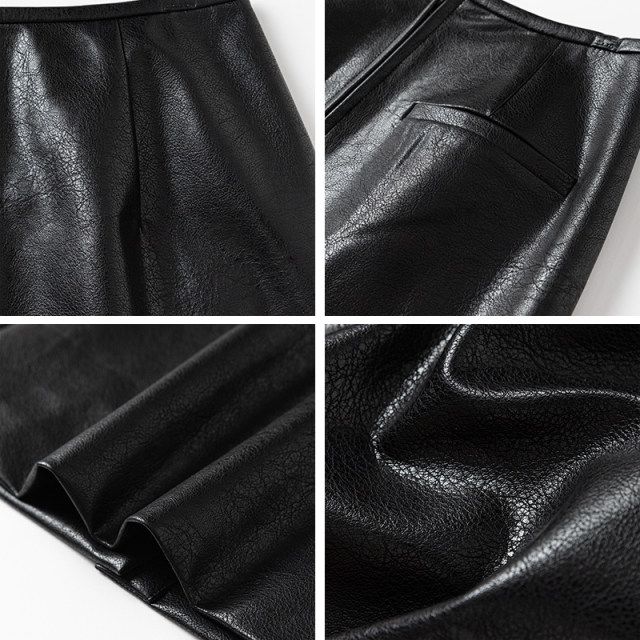VIVIDINI autumn mid-waist versatile skirt makes slim PU leather