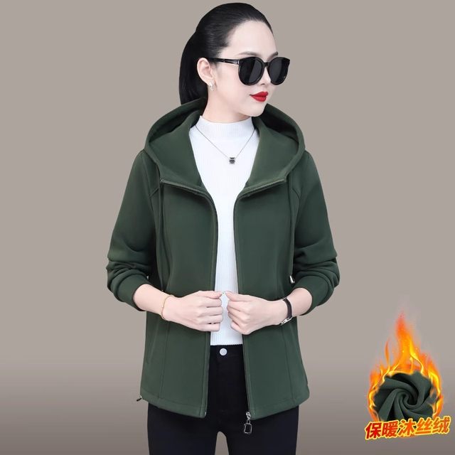 
Women's fleece jacket autumn and winter 2025 new age-reducing thickened long-sleeved cardigan sweatshirt hooded top solid color versatile