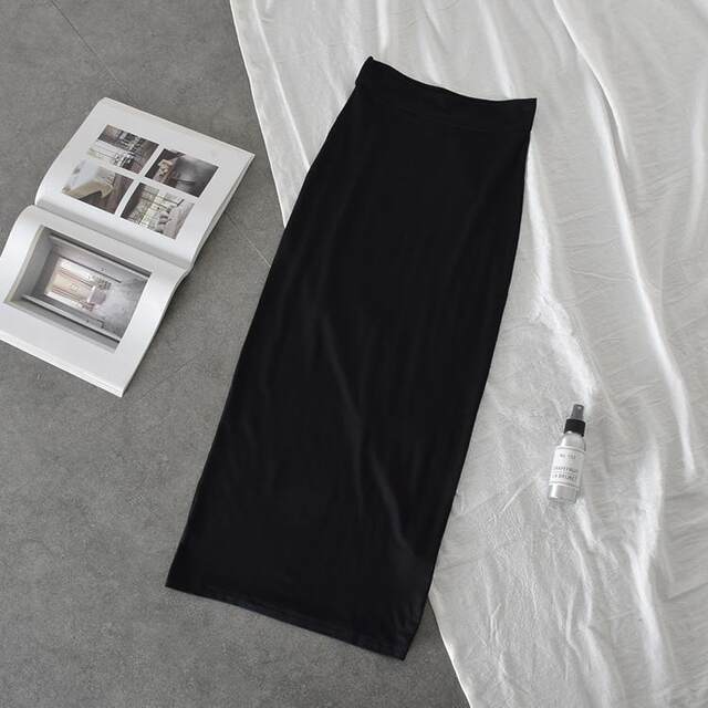 Feminine retro comfortable modal stretch slim women's over-knee hip skirt midi skirt
