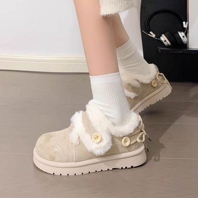 Pull-back snow boots for women 2025 new winter velvet thickened warm cotton shoes one-legged outer wear furry shoes