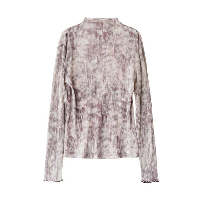 Xu Mo Xi French -style semi -high -necked net gauze long -sleeved slimming bottom shirt T -shirt female autumn in female autumn