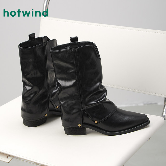 Hot air pointed toe fashion boots for women 2025 winter new mid-tube casual boots versatile short boots western boots women's shoes