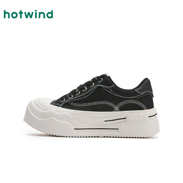 Hot air thick-soled canvas shoes for women 2025 spring new versatile low-top black women's shoes lightweight white shoes