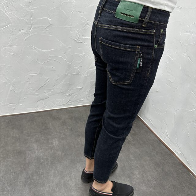 Enzyme Washing original color dark blue elastic slim feet nine