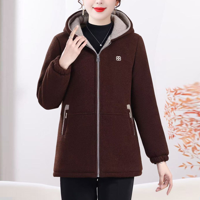 
Middle-aged and elderly mother's winter clothing plus velvet thickened jacket for women, fashionable, warm, casual cotton clothing, hooded top for women