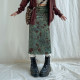 ROCKMORE retro artistic vintage printed scented skirt niche wave edge straight midi skirt
