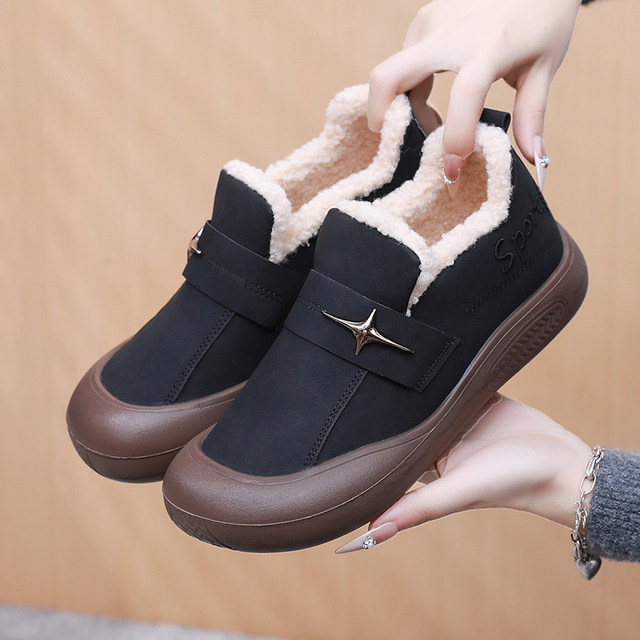 2024 winter plus velvet waterproof women's snow boots old Beijing cloth shoes one foot warm versatile mother thick sole cotton shoes