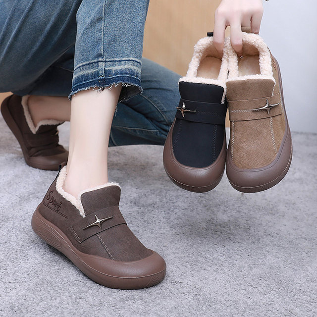 2024 winter plus velvet waterproof women's snow boots old Beijing cloth shoes one foot warm versatile mother thick sole cotton shoes