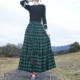 New high-waisted long skirt with cotton furry red plaid skirt lace-up square dance ethnic style skirt for women