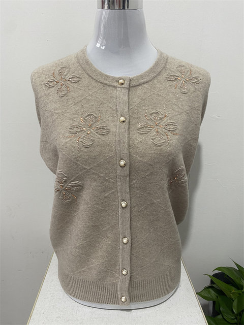 100 pure wool cardigan middle-aged and elderly female mothers wear autumn and winter sweater jacket loose knitted top thickened