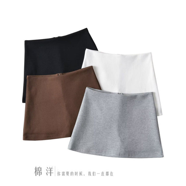 Cotton American solid color high waist hip A-line skirt, rear zipper hot girl anti-exposure pure and retro slim skirt