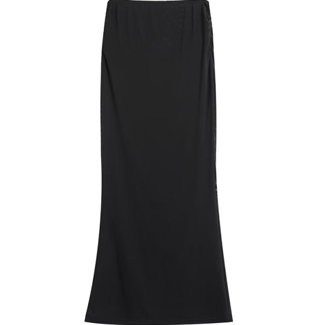 Cotton retro design high double-layer mesh hip-pack long skirt with side pleated high waist fish tail long skirt