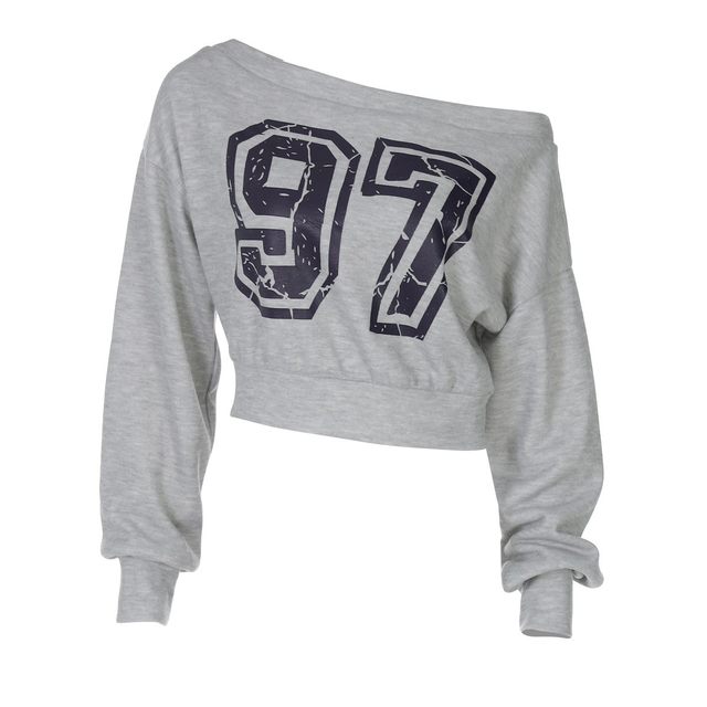 American retro digital printing shoulder long -sleeved sweater 2024 autumn and winter new hot girls are thin and versatile, oblique shoulder top