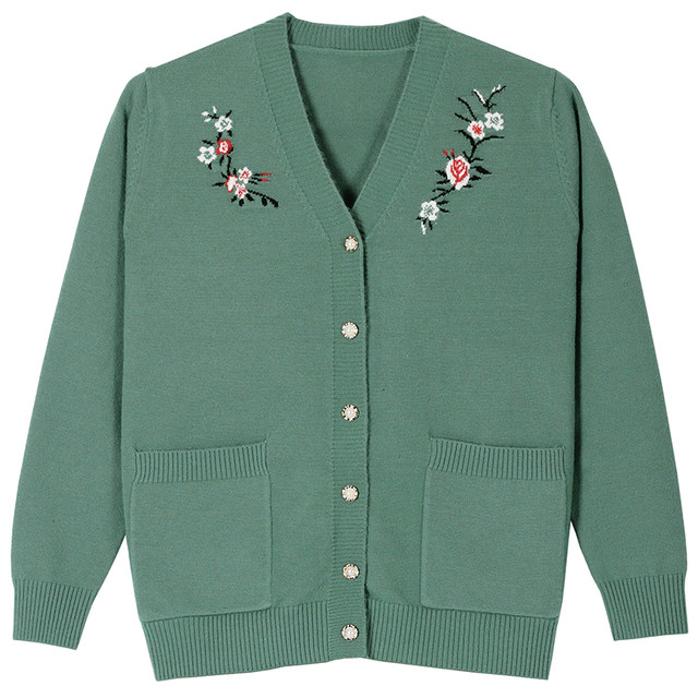 Spring clothing for the elderly, mother's sweater cardigan, V-neck granny wear, thin wool knitted bottoming shirt, clothes for the elderly