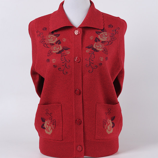 Elderly women's sweater women's 60 and 70 years old autumn and winter cardigan coat plus velvet lapel wool sweater top clothes
