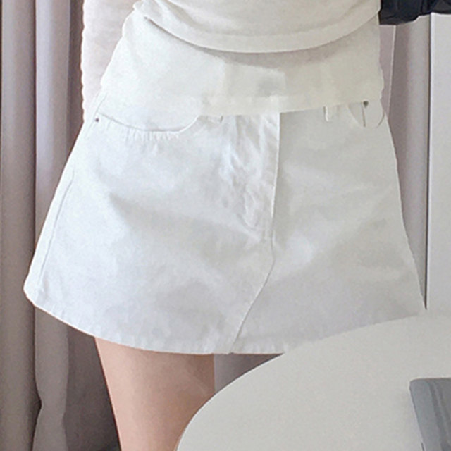 Korean direct mail Daltt summer versatile casual daily commuting pocket solid color slim A-line skirt for women
