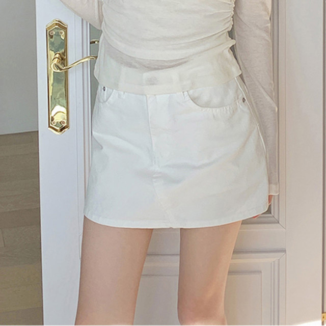 Korean direct mail Daltt summer versatile casual daily commuting pocket solid color slim A-line skirt for women