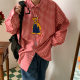 C2 homemade/vintage style cartoon embroidered plaid shirt retro Hong Kong style loose shirt fun salt top ins