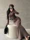 YOUNGGIRLDAY pure desire sexy body, thin round neck long -sleeved bottom knitted hip skirt
