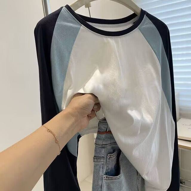 Pure cotton American retro letter printing polished pink shoulder long -sleeved T -shirt female autumn 2024 new and beautiful small shirt

