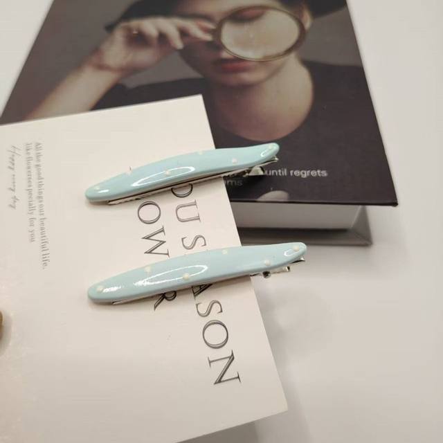 Cream blue and white polka dot hairpin for women Korean style dripping duckbill clip side clip fashion bangs clip hairpin clip headwear