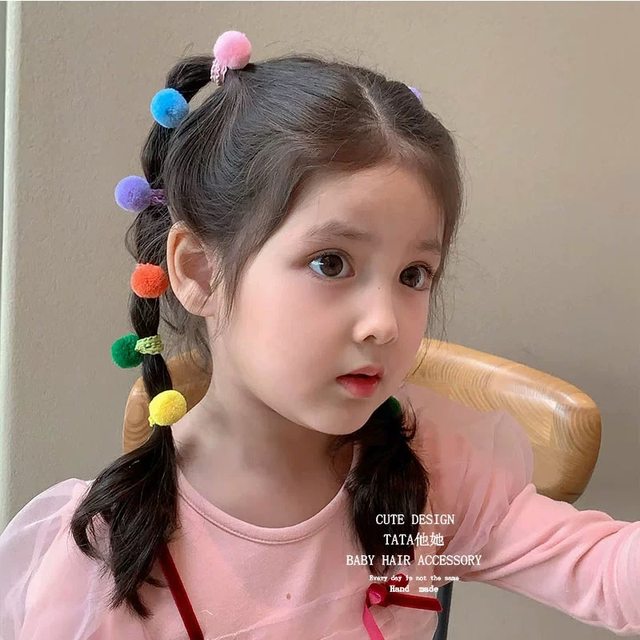 Girl color wool ball hair rope super cute rubber band new kindergarten girl cute hair circle high warhead jewelry elasticity
