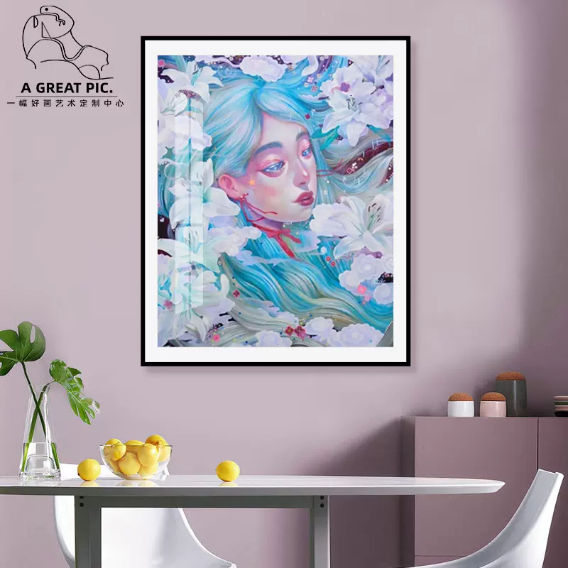 丸山纯奈版画虫媒花百合装饰画女生卧室床头挂画服装店