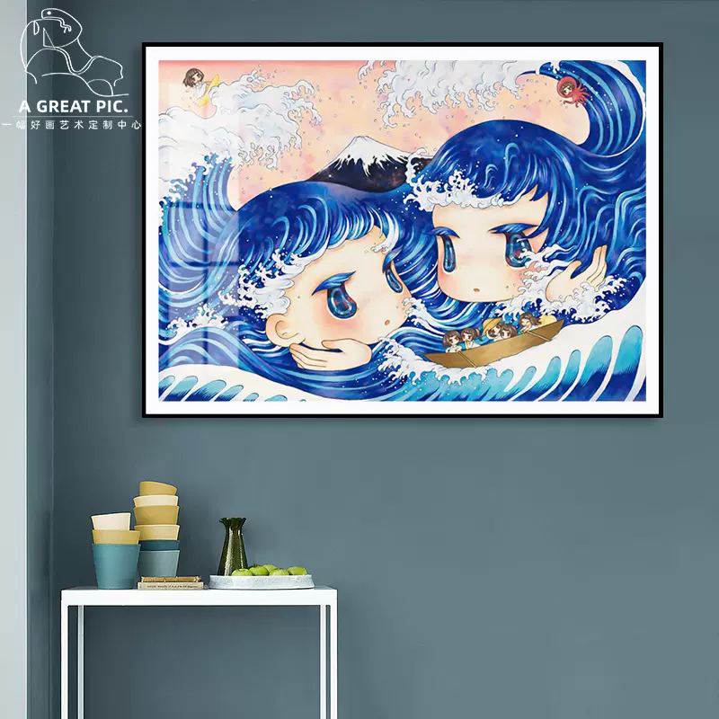 金田凉子版画明星同款双子波女孩卧室挂画日系客厅沙发背景