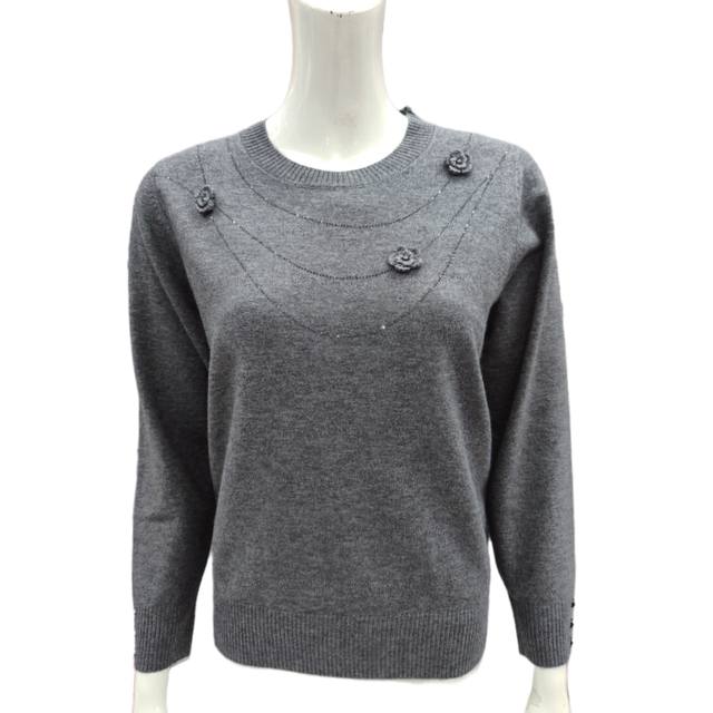Mother's woolen sweater spring and autumn new style middle-aged sweater western style top middle-aged and elderly round neck ladies plus fat sweater