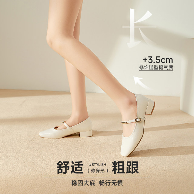 The same Mary Jane women's shoes for Gomeiqi shopping mall 2025 new thick heel small leather shoes ballet single shoes for women