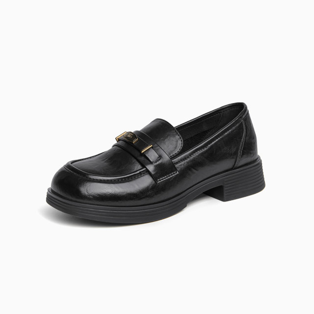 Gomeqi shopping mall same style thick-soled loafers for women 2025 new black British style small leather shoes for women with skirts