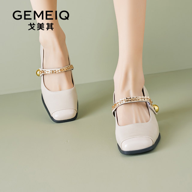 Gomeqi French Mary Jane Women's Shoes 2025 Spring New Retro Square Toe Light Mouth Single Shoes Fairy Style High Heels