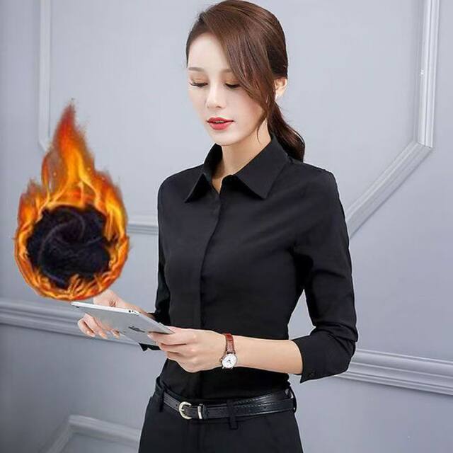 New autumn and winter style plush thickened base shirt for women, slim white black pink long-sleeved warm shirt for women