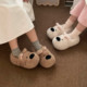 Thin Strips Couples Home Non-Slip West Highland Puppy Furry Shoes Winter Warm Cute Bag Heels Cotton Slippers for Men and Women