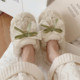 Thin strips couple cotton slippers autumn and winter men and women fashionable home warm Korean style bow fur shoes ins