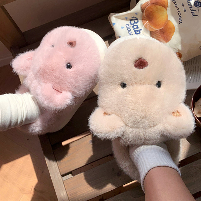Fine strips all include coats and hair shoes men and women anti -skid warmth in winter couples home cute bear cotton slippers ins