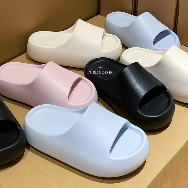 Thin strips, wear slippers for women, summer milky blue thick-soled high-rise sandals, travel EVA soft-soled beach shoes
