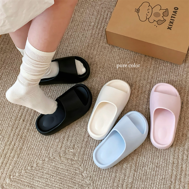 Thin strips, wear slippers for women, summer milky blue thick-soled high-rise sandals, travel EVA soft-soled beach shoes

