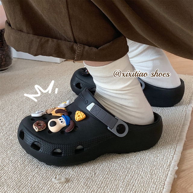 Slim strips, fun and cute DIY hole shoes, men and women wear ins versatile arch big head puppy sandals