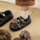 Thin strips Bear Velcro leopard print cotton shoes cute non-slip thick sole plus velvet Mary Jane fur shoes for women winter ins