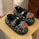 Thin strips Bear Velcro leopard print cotton shoes cute non-slip thick sole plus velvet Mary Jane fur shoes for women winter ins