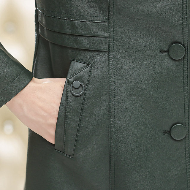 Middle-aged mother's spring and autumn coat, women's leather jacket, fashionable mid-length PU leather windbreaker, lady's fashionable slim suit