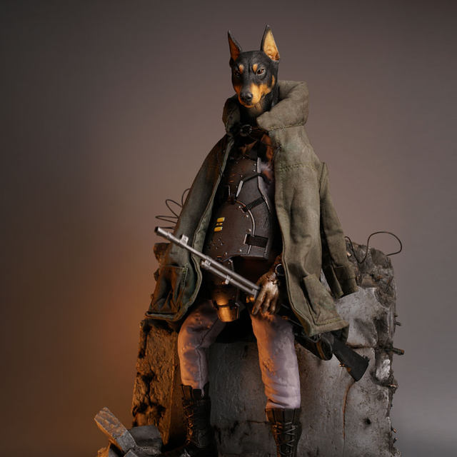 Spot Mostoys 1/6 Doberman animal head carving suit thug model movable with soldier doll ornaments