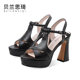 Genuine leather thick sole thick heel fish mouth sandals for women 2024 new summer style easy to wear versatile waterproof platform high heel sandals