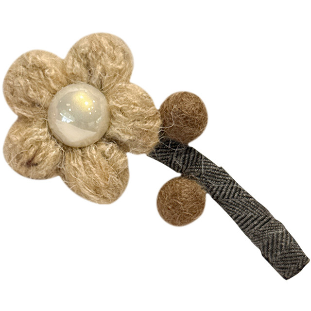 Milk tea color flower wool hair clip side clip cute hair clip side sweet forehead bangs clip autumn and winter new clip