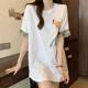 
High-end embroidered black short-sleeved T-shirt for women's mid-length new Chinese style top new summer large size fat mm