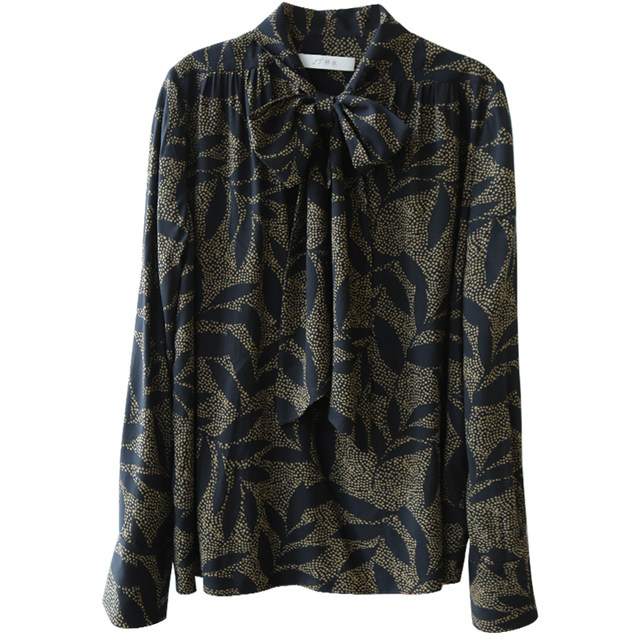 EVENTHOUGH/Temperament long streamer black printed V-neck top shirt and shirt, niche outfit for autumn