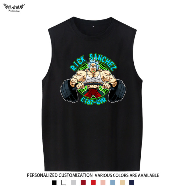 Rick and Morty Barbell Lifting T-shirt Gym Exercise Sleeveless Vest Men's Summer Cotton Vest Clothes
