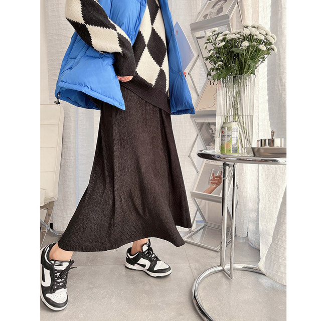 vogana Cannes home large size original autumn and winter retro loose slimming mid-length skirt for flesh-covering A-line skirt